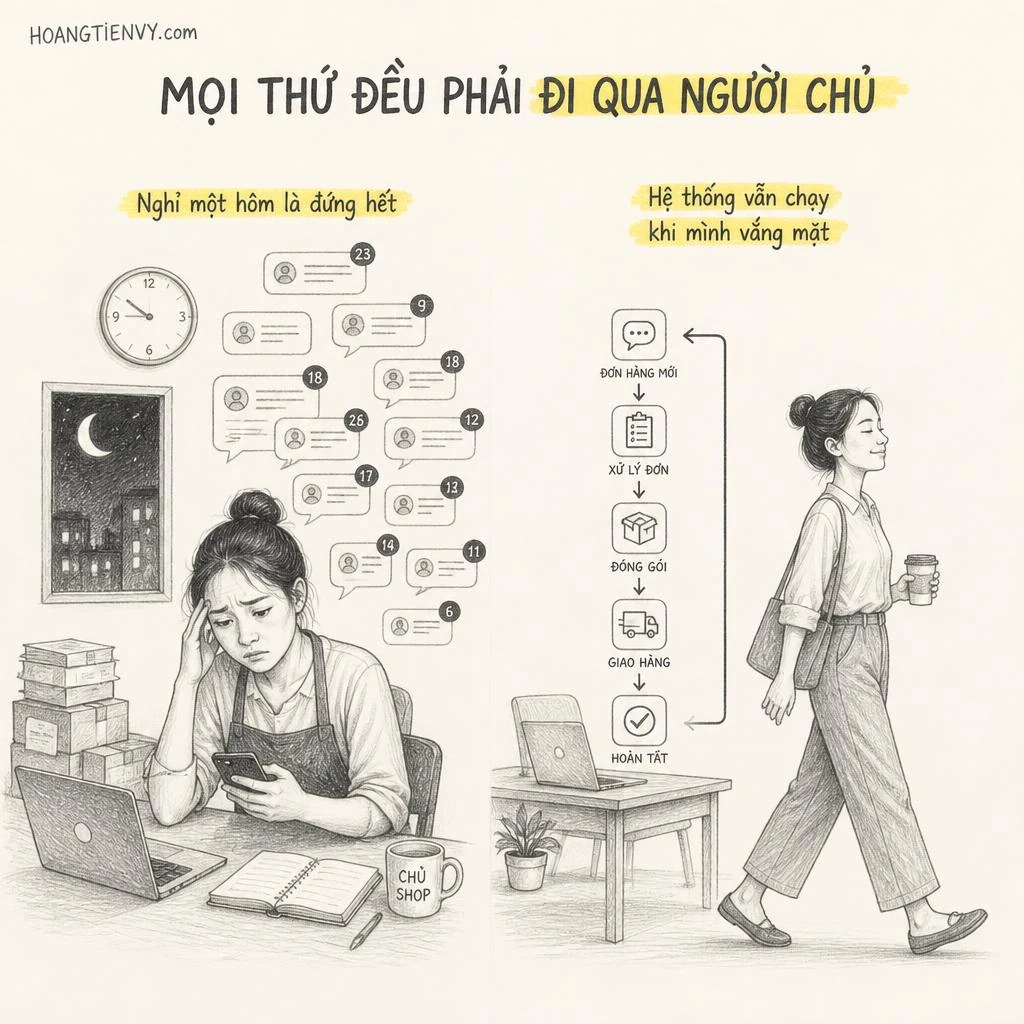 Mọi thứ đều phải đi qua người chủ khi chưa có hệ thống bán hàng tự động